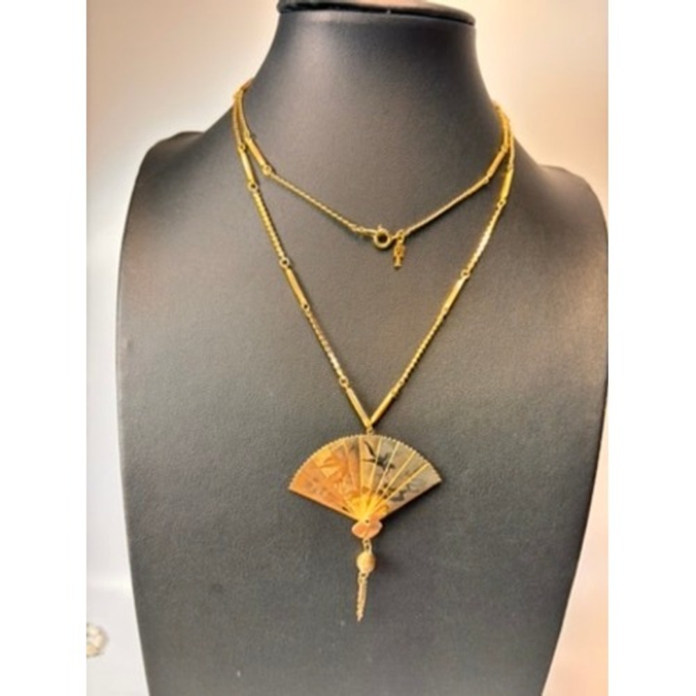 Trifari Necklace Gold Articulated Fan Pendant Vintage Statement Boho Whimsygoth